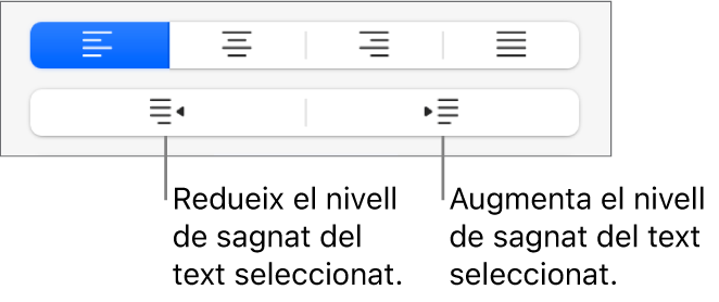 Opcions d’alineació de paràgraf.