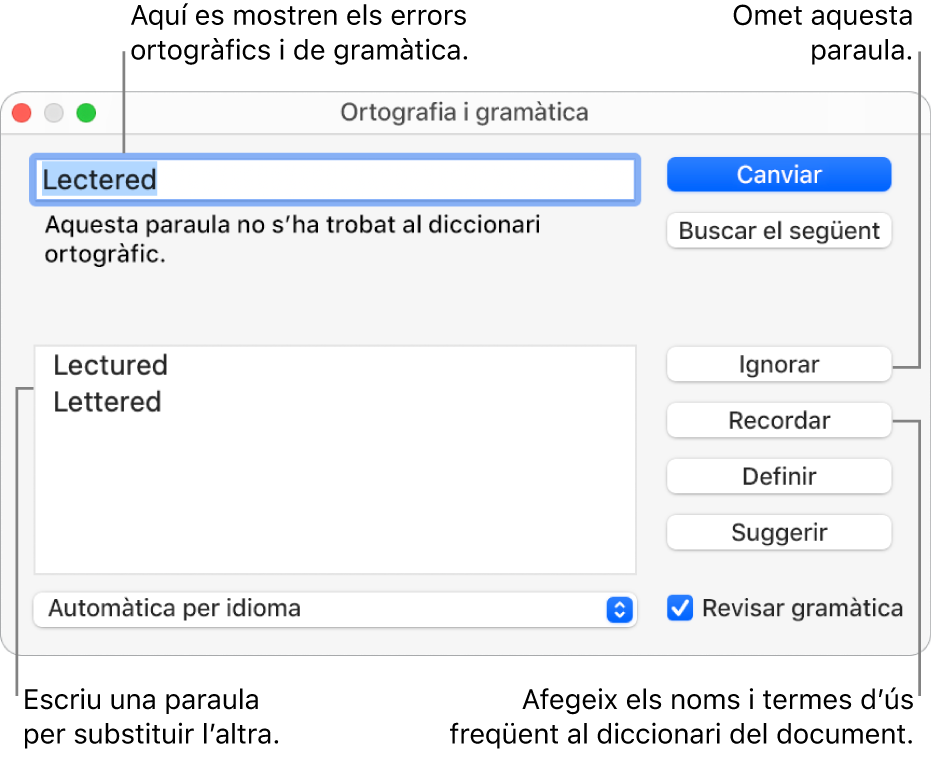 La finestra “Ortografia i gramàtica”.