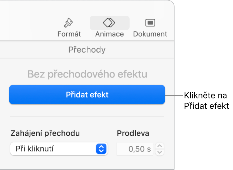 Tlačítko Přidat efekt v části Animovat na bočním panelu