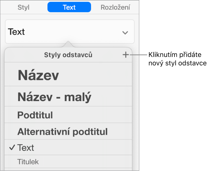 Nabídka Styly odstavců s popiskem tlačítka Nový styl.