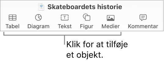 Værktøjslinjen i Keynote med knapper, der bruges til at føje et objekt til et lysbillede.