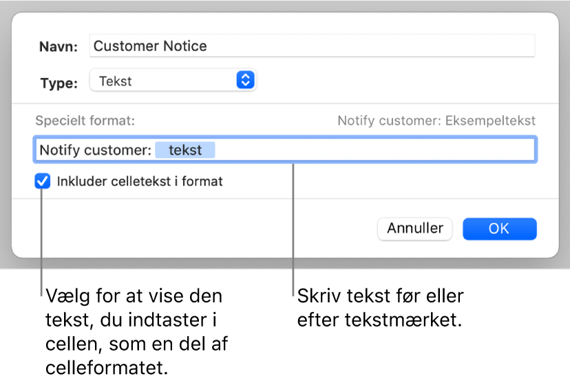 Specielt format til tekstceller.