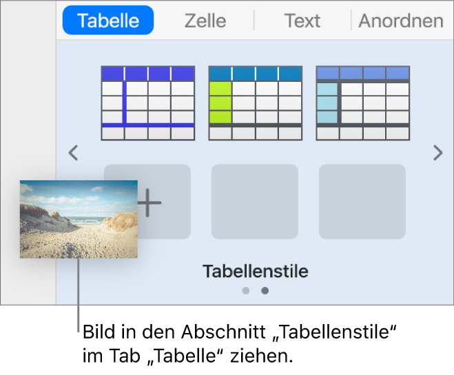 Ein Bild wird zu den Tabellenstilen gezogen, um einen neuen Stil zu erstellen