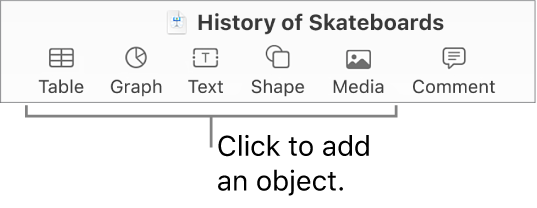 The Keynote toolbar with Table, Graph, Text, Shape and Media buttons.