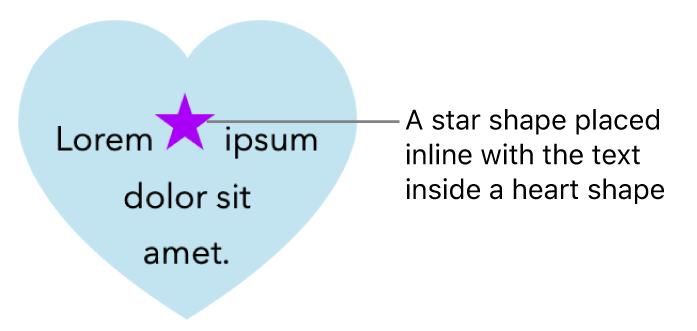 A star shape appears in-line with text inside a heart shape.