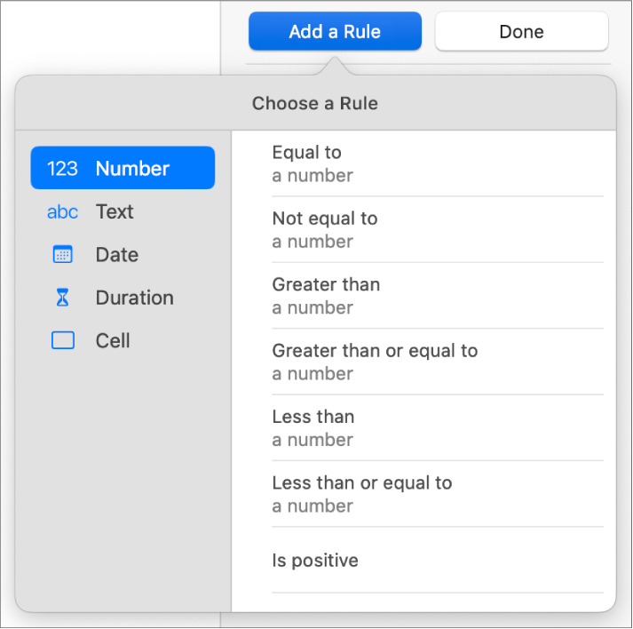 Controls for setting conditional highlighting.