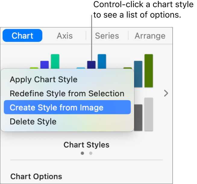 The chart style shortcut menu.