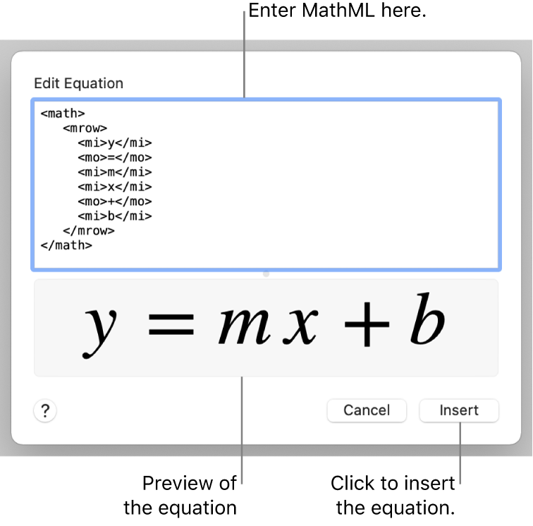 The equation for the slope of a line in the Edit Equation field, and a preview of the formula below.