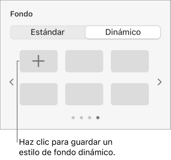 El botón Dinámico seleccionado en la sección Fondo de la barra lateral Formato con el botón «Añadir estilo» a la vista.