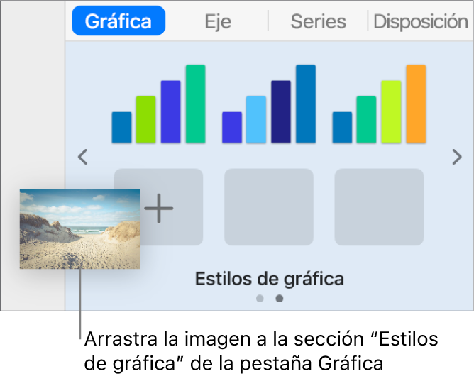 Se está arrastrando una imagen hasta los estilos de gráfica para crear un nuevo estilo.