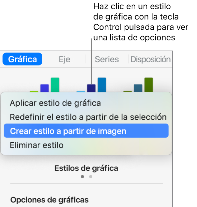 El menú de función rápida de estilo de gráfica.