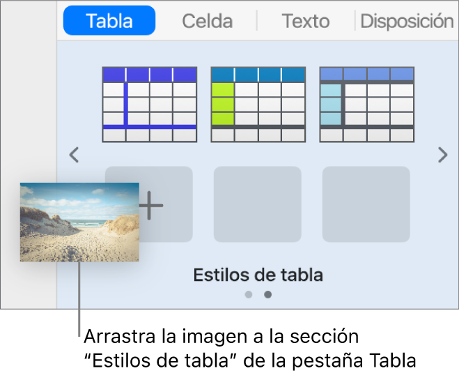 Al arrastrar una imagen hasta los estilos de tabla se crea un nuevo estilo.