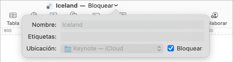 Menú desplegable para bloquear y desbloquear una presentación.