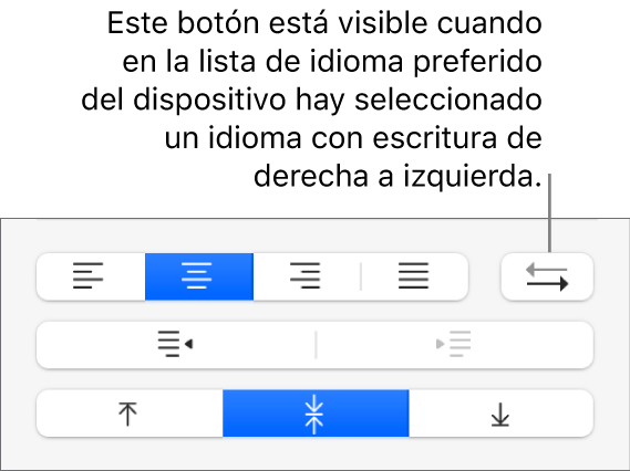 Botón de dirección de párrafo de la sección Alineación de la barra lateral Formato.