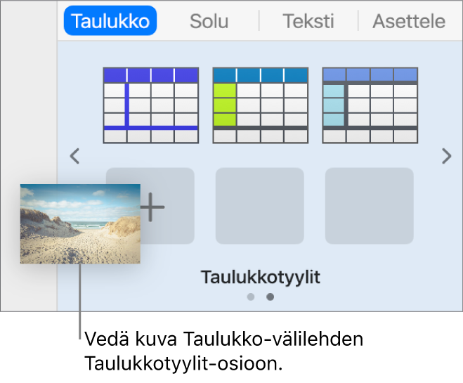 Kuvan vetäminen taulukkotyyleihin uuden tyylin luomiseksi.