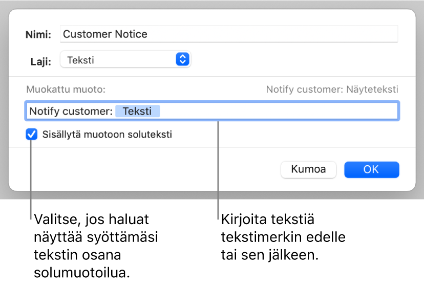 Muokattu tekstisolumuoto.