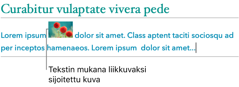 Kuva sijoitettuna tekstin mukana liikkuvana.