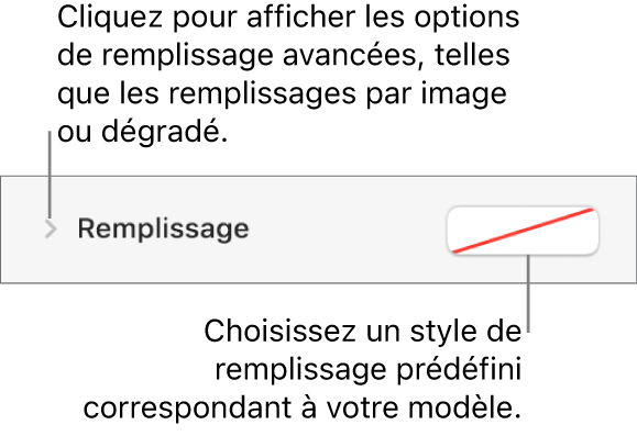 Commandes de sélection d’une couleur de remplissage.