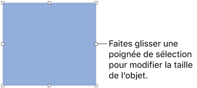 Un objet dont la bordure comporte des carrés blancs pour modifier sa taille.