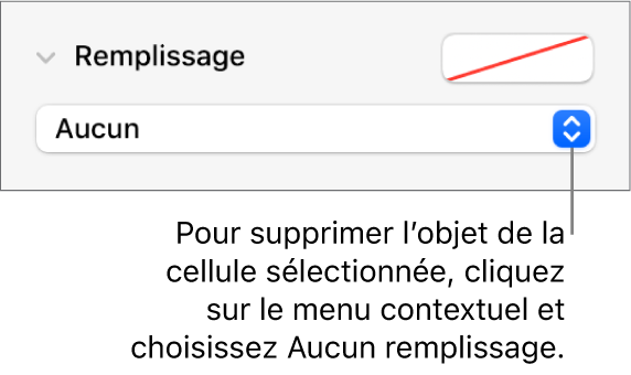 Commande permettant de supprimer un objet de la cellule sélectionnée.