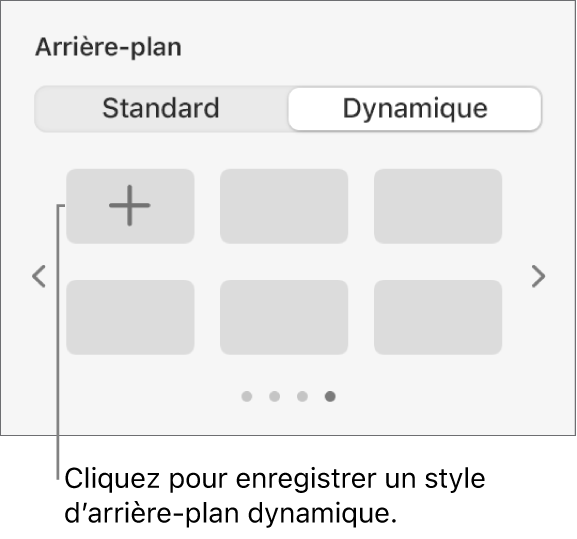 L’utilisateur a sélectionné le bouton Dynamique dans la section Arrière-plan de la barre latérale Format. On y voit le bouton Ajouter un style.