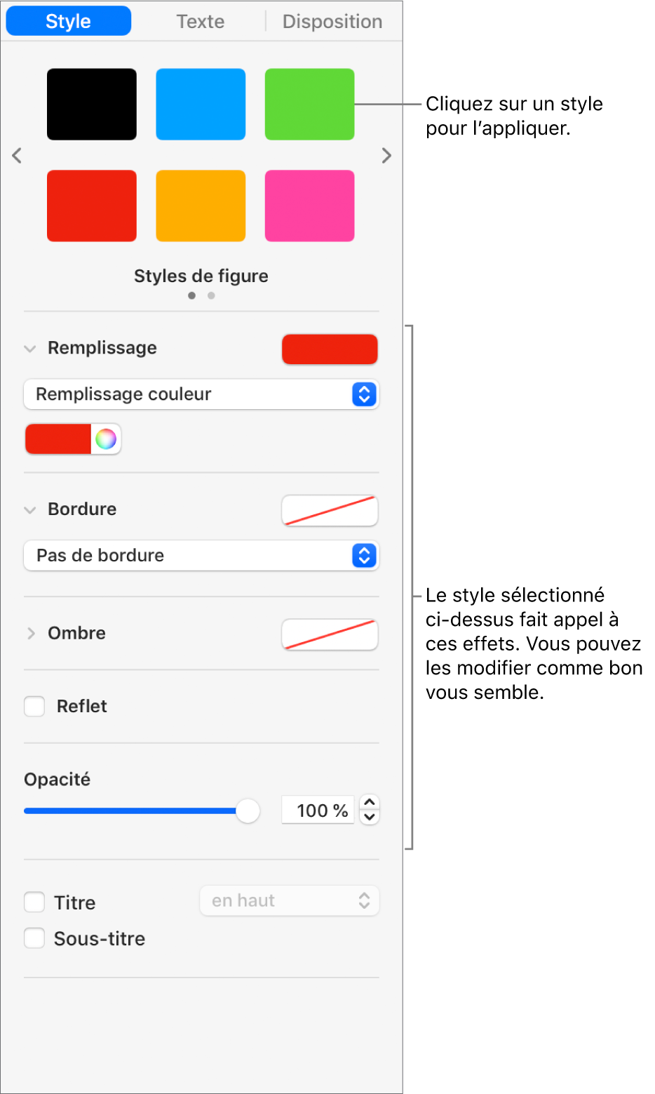 Styles et options de figure de la section Format de la barre latérale.