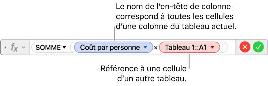 L’éditeur de formules avec un triangle sur lequel vous pouvez cliquer pour accéder aux options permettant de conserver les références de rang et de colonne.