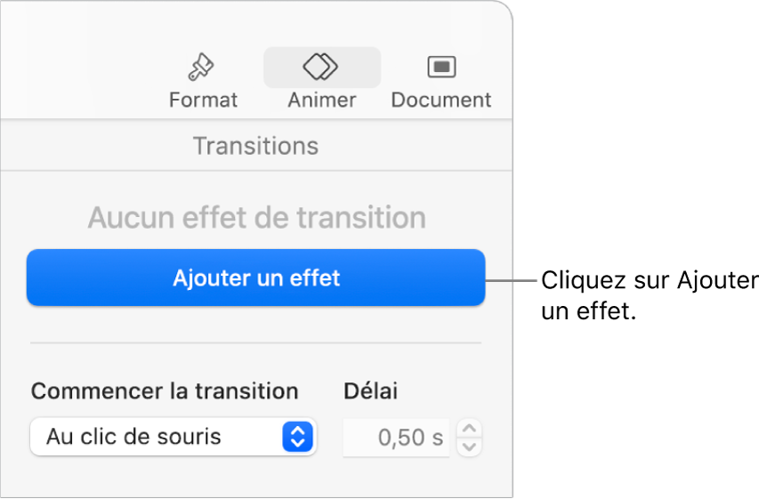Bouton Ajouter un effet de la section Animer de la barre latérale.