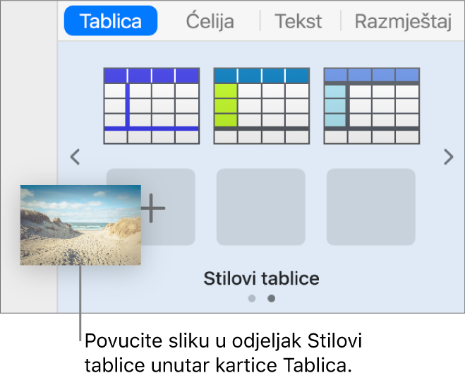 Povlačenje slike u stilove tablice kako biste izradili novi stil.