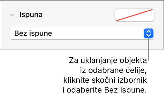 Kontrola za uklanjanje objekta iz odabrane ćelije.