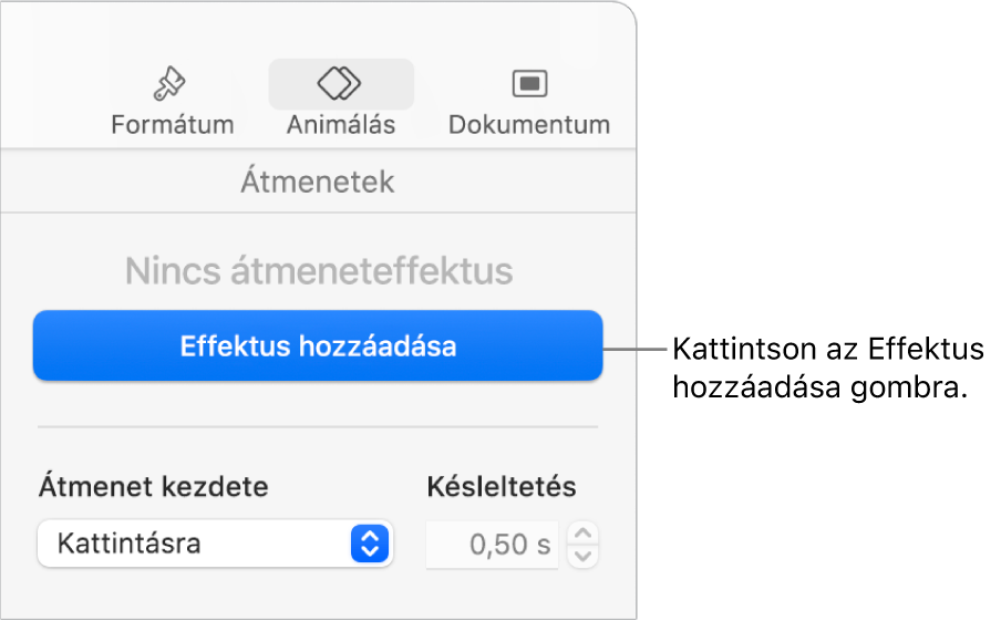 Effektus hozzáadása gomb az oldalsáv Animálás szakaszában.