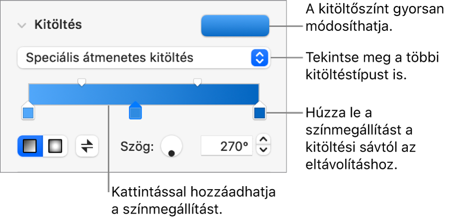 Az objektumok színnel való kitöltésére szolgáló vezérlők.