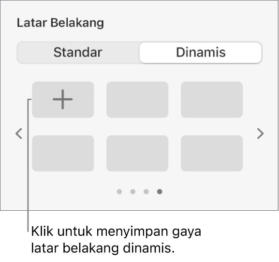 Tombol Dinamis dipilih di bagian Latar Belakang pada bar samping Format dengan tombol Tambah Gaya ditampilkan.