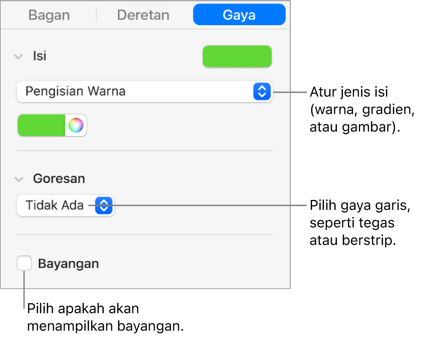 Kontrol untuk mengubah tampilan deretan data.