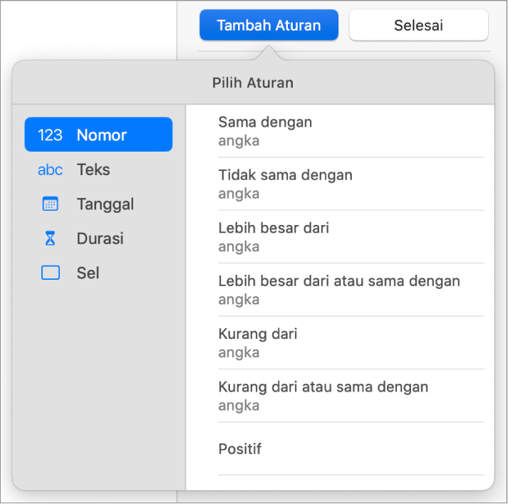 Kontrol untuk mengatur penyorotan kondisional.