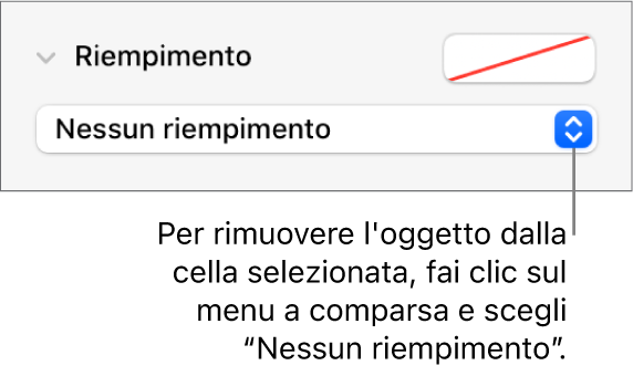 Controllo per rimuovere un oggetto dalla cella selezionata.