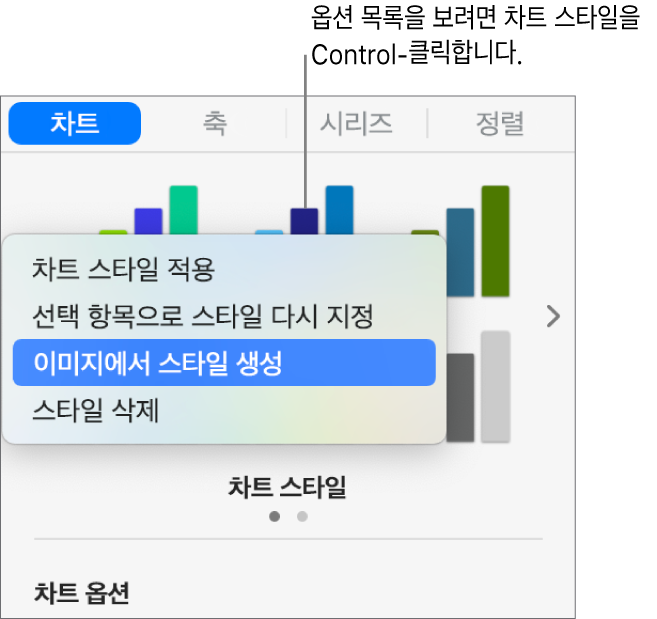 차트 스타일 단축 메뉴.