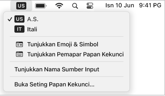 Menu Input di penjuru kanan atas pada bar menu.