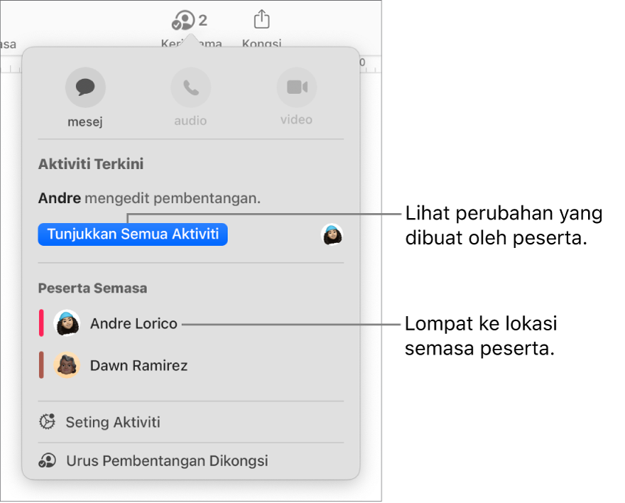 Menu kerjasama dengan dua peserta semasa disenaraikan.
