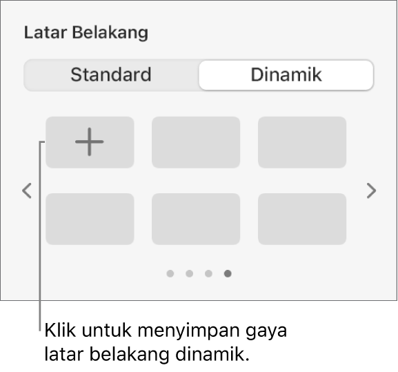 Butang Dinamik dipilih dalam bahagian Latar Belakang pada bar sisi Format dengan butang Tambah Gaya dipaparkan.