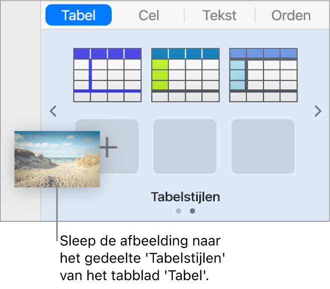 Een afbeelding in de tabelstijlen slepen om een nieuwe stijl aan te maken.