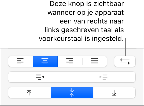 De knop voor de alinearichting in het gedeelte 'Uitlijning' van de navigatiekolom 'Opmaak'.