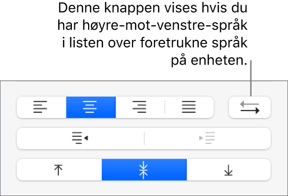 Avsnittretning-knappen i Justering-delen i Format-sidepanelet.