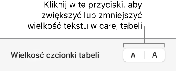 Narzędzia na pasku bocznym, służące do modyfikowania wielkości czcionki w tabeli.