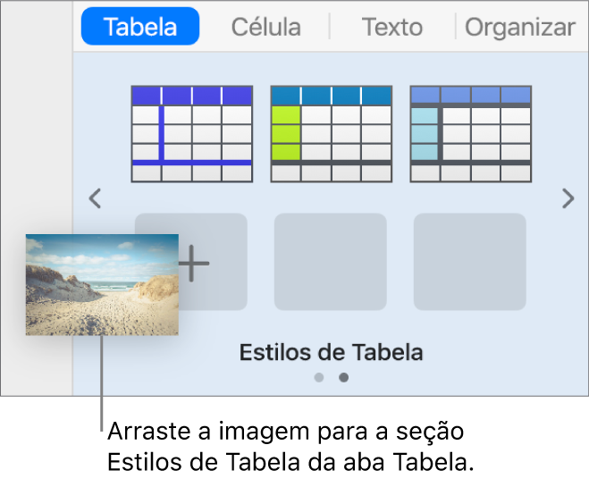 Arrastando uma imagem para os estilos de tabela para criar um novo estilo.