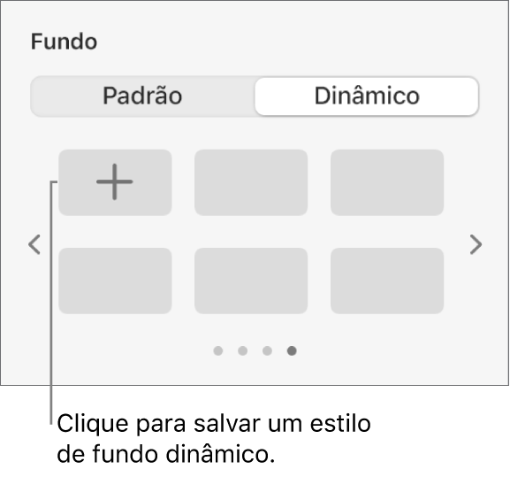 Botão Dinâmico selecionado na seção Fundo da barra lateral Formatar, com o botão Adicionar Estilo sendo mostrado.