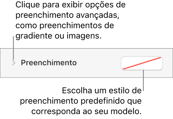 Controles para escolher uma cor de preenchimento.