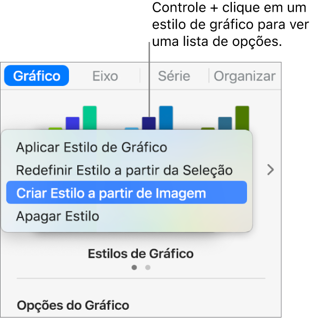Menu de atalho de estilo do gráfico.