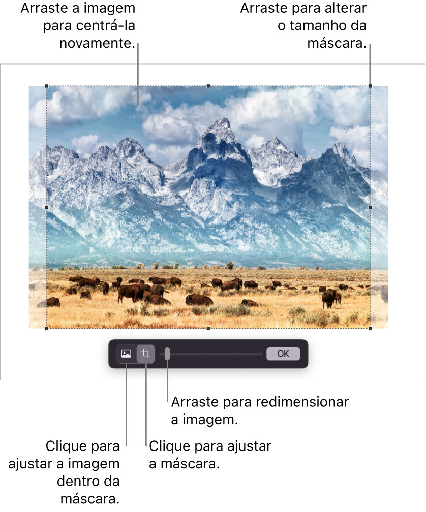 Os controlos de máscara sobre uma fotografia.