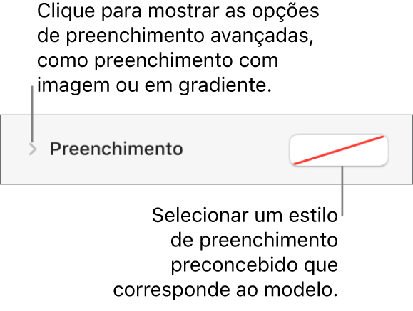 Controlos para selecionar uma cor de preenchimento.